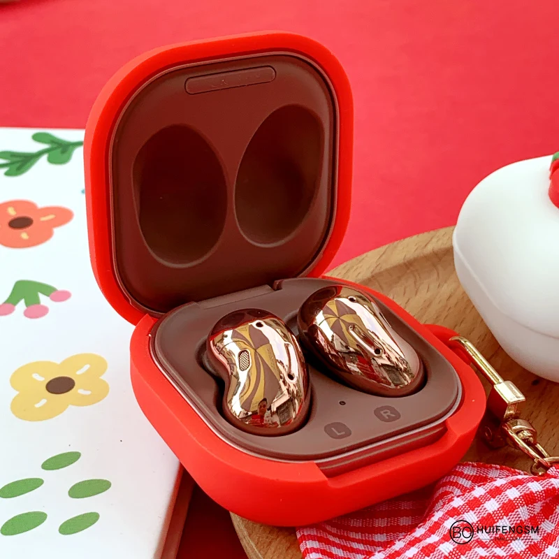 Strawberry Silicone Case Cartoon Cute Box Wireless Earphone Shockproof Protective Cover Shell with Keychain for Galaxy Buds Live