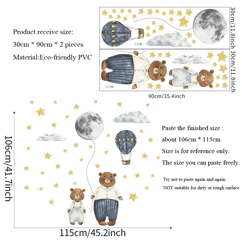Cartoon Two Little Bears Wall Stickers For Kids Room Decoration Background Paster Home Cute Child Bedroom Decor Removable Mural