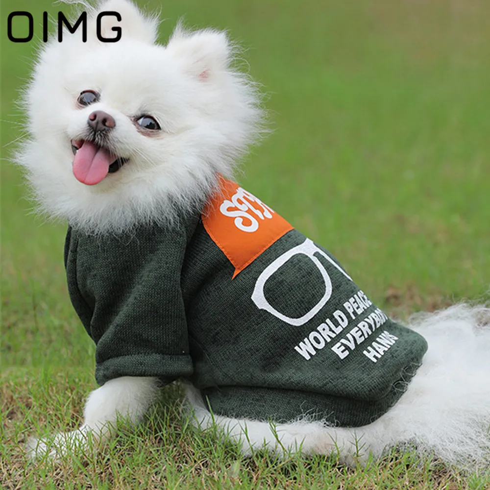 OIMG 2021 Fashion Pet Dog Clothes Glasses Printed Small Dogs Hoodies Sweatshirt Cats Pomeranian Chihuahua Puppy Outfits Clothing