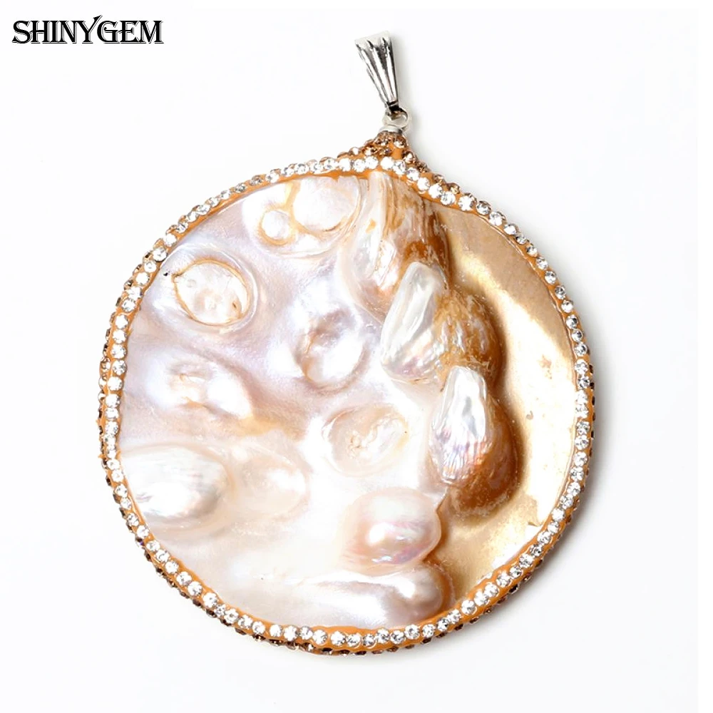 5pcs 35-45mm Irregular Natural Pearl Pendant For DIY Necklace Jewelry Micro Inlay Zircon Shell Earrings making