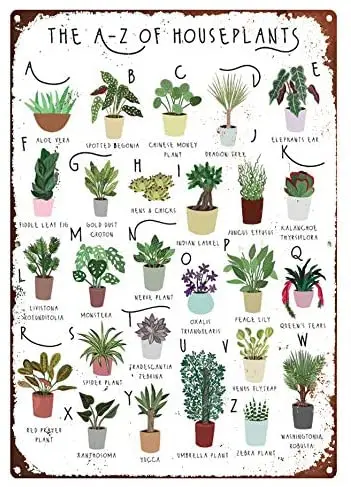 

Tin Signs Vintage Funny A-Z of Houseplants, Plant Metal Sign, House Plants print, Alphabet Print, Plant lovers gift, Types of