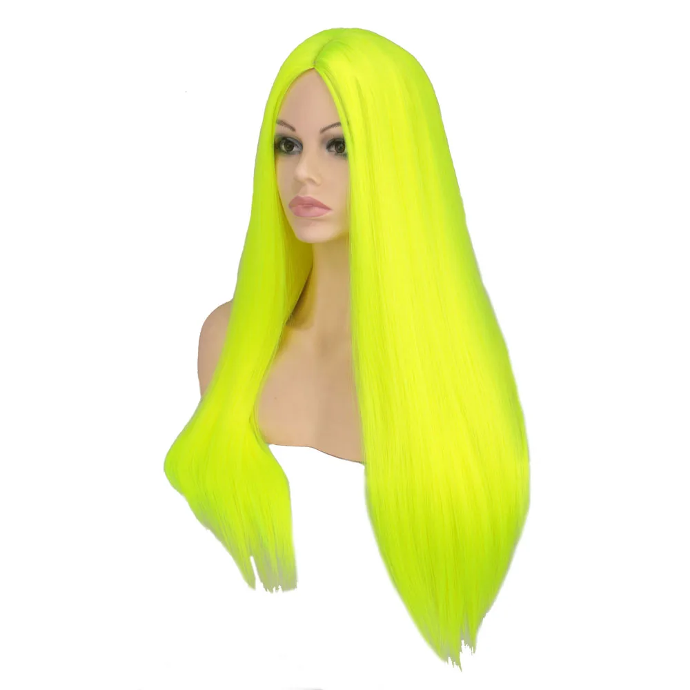 WHIMSICAL W Synthetic Simulated Scalp Neon Yellow Long Straight Wig for Women Heat Resistant Natural Party Halloween Hair Wigs