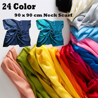 2021 New Satin Silk Square scarf Large 90x90 cm Square Plain Nautical Head Neck Scarf Wrap handkerchief 24 Colours