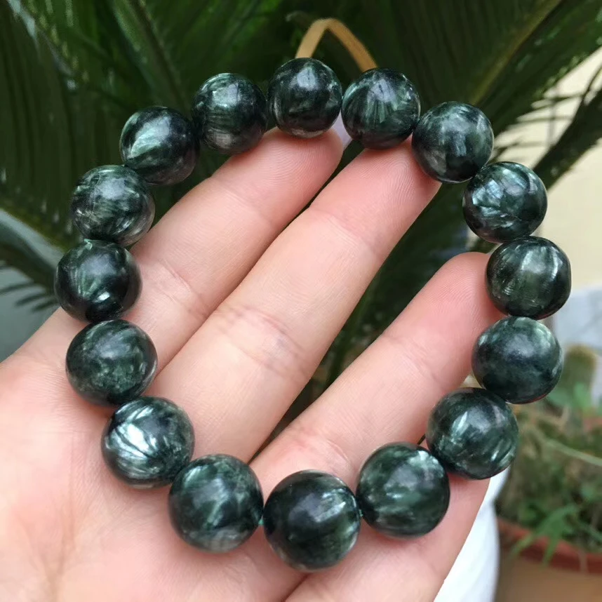 Natural Green Seraphinite Bracelet 13mm Women Round Beads Gemstone Fashion Jewelry Seraphinite Beads AAAAA