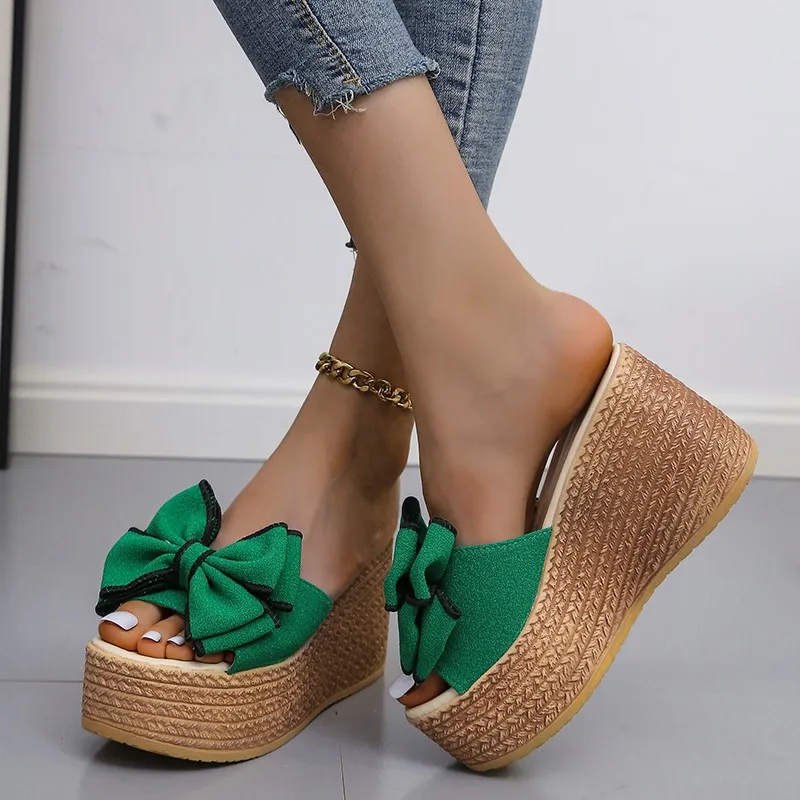 Women Slippers Fashion Pee Toe Summer Shoes Butterfly-knot High Heels Women Slides Platform Wedges Ladies Women Shoes F66