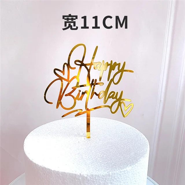 Gold Silber Alles Gute zum Geburtstag Kuchen Topper Acryl Klassische Geburtstag Cupcake Topper Dessert Dekoration für Baby Dusche Kuchen Liefert