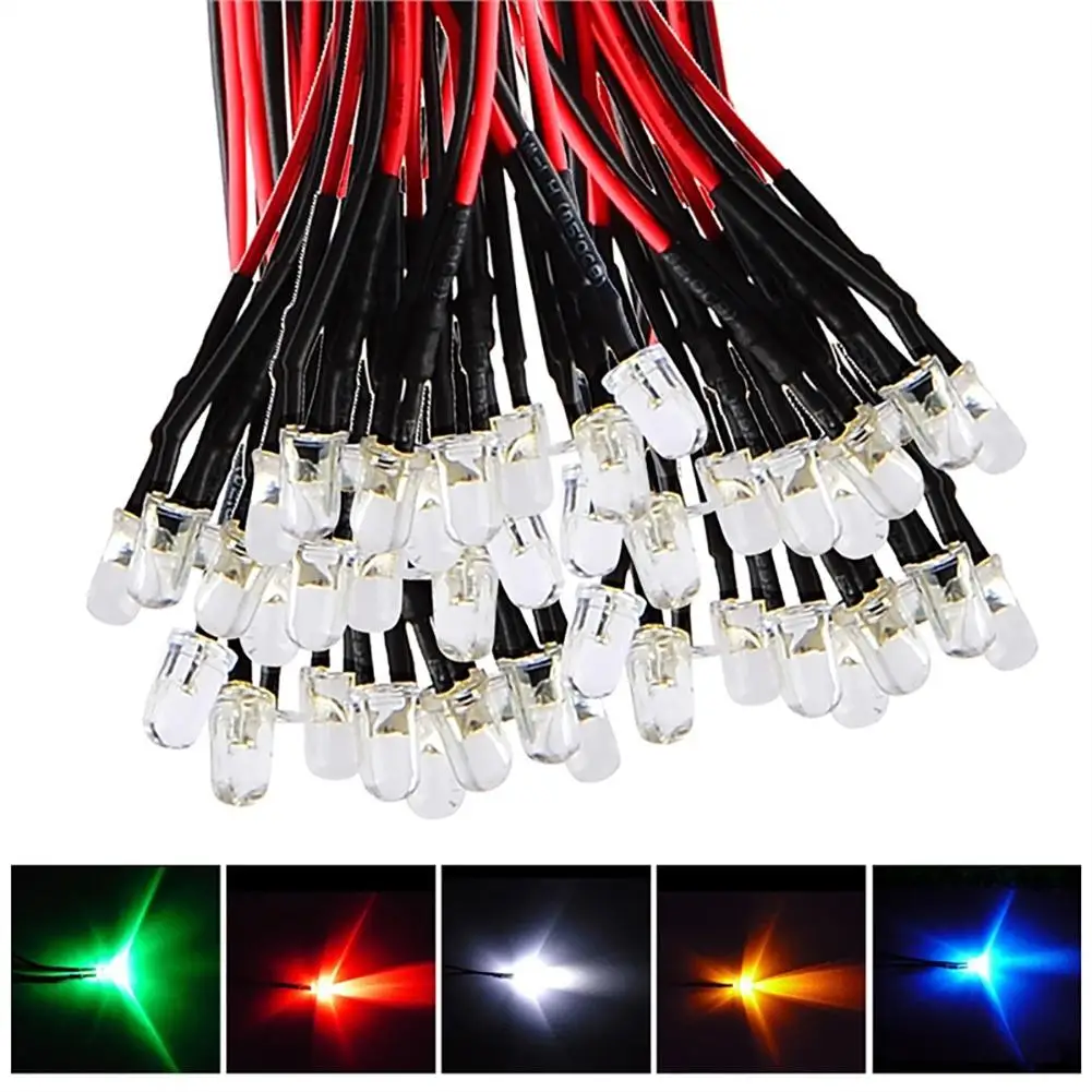 New 10Pcs 20cm 3mm/5mm LED Lamp Cable Bulb Pre-wired DC Emitting Diode Light Red/Green/Blue/RGB 5V 12V Voltage Lamp Cable