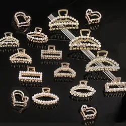 Women Girls Pearls Solid Beads Hair Claws Elegant Metal Barrettes Headwear Hairpins Horsetail Hair Clips Hair Crab Accessories
