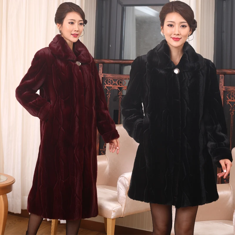 

2020 Mink Leather And Fur Loose Coat Long Woman Mink Coat Whole Mink Dress