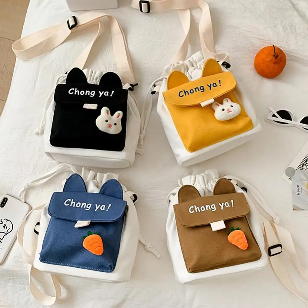 

Classic Women Canvas Cartoon Cute Rabbit Carrot Design Crossbody Bags Shoulder Pouch Cute Cartoon Pattern Female Girls Bag