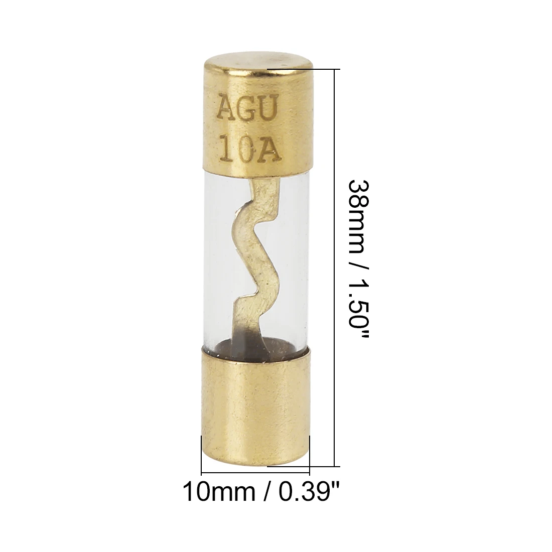 X Autohaux Acrylic Tube Fuse 10 Amp Gold Tone Plated Clear AGU Fuses for Car Auto 5 Pcs