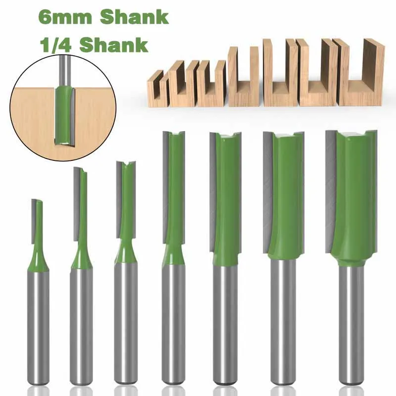 1Pc 1/4 6mm Shank Straight Bit Trimmer Cleaning Flush Trim Wood Carbide Router Bit Milling Cutters Woodworking Tools Cutters