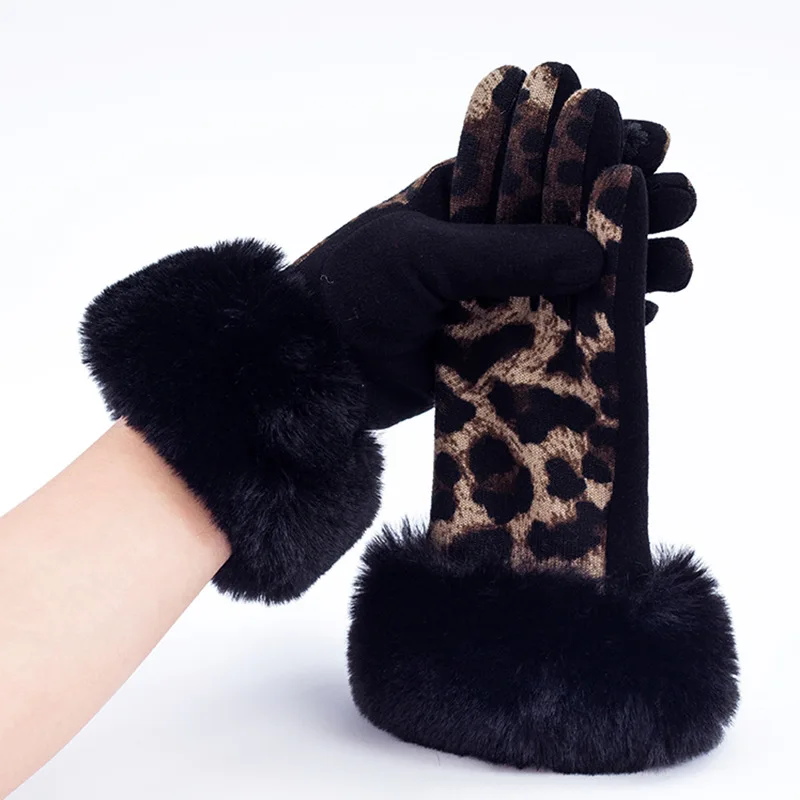 Moda leopardo pitone modello peluche spessa dito pieno Touch Screen guanti da guida inverno donna equitazione all\'aperto guanto caldo D69