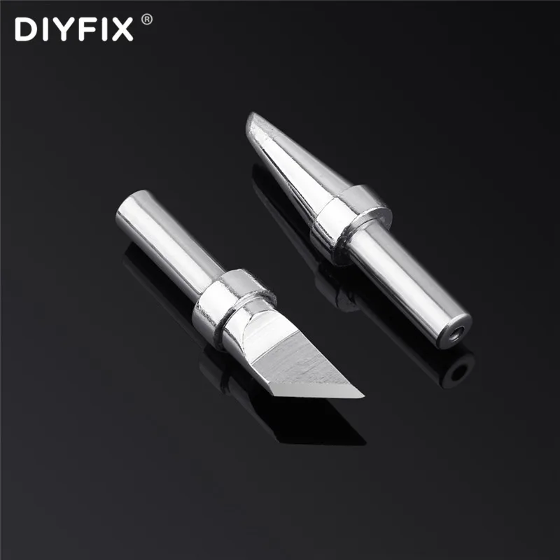 Diyfix 2Pcs Soldeerbout Tip Niet-magnetische Voor Soldeer Station Gereedschap Cutter Hoofd Precisie Loodvrij Solderen ijzer Tips