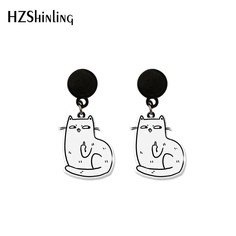 Funny Middle Finger Cats Dogs Resin Epoxy Acrylic Dangle Earrings  Drop Earrings Jewelry