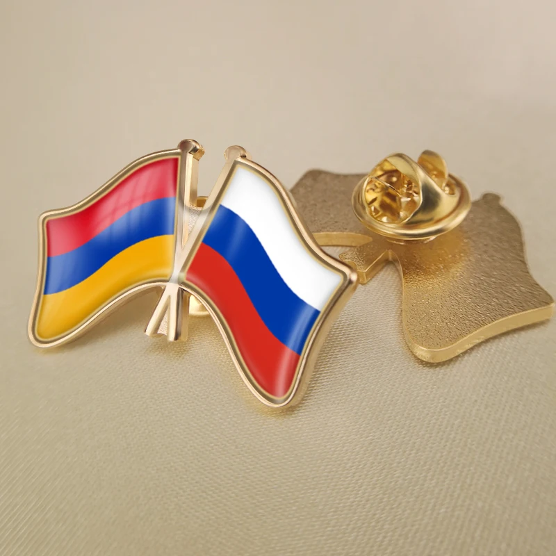 

Armenia and Russian Federation Crossed Double Friendship Flags Lapel Pins Brooch Badges