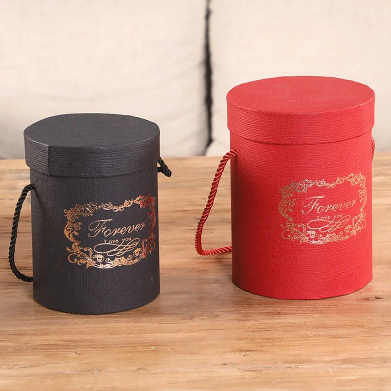 

Hat Boxes Round Floral Boxes Flower Packaging Paper Bag Gift Storage Box Snacks Candy Packaging Box With Lid Lanyard