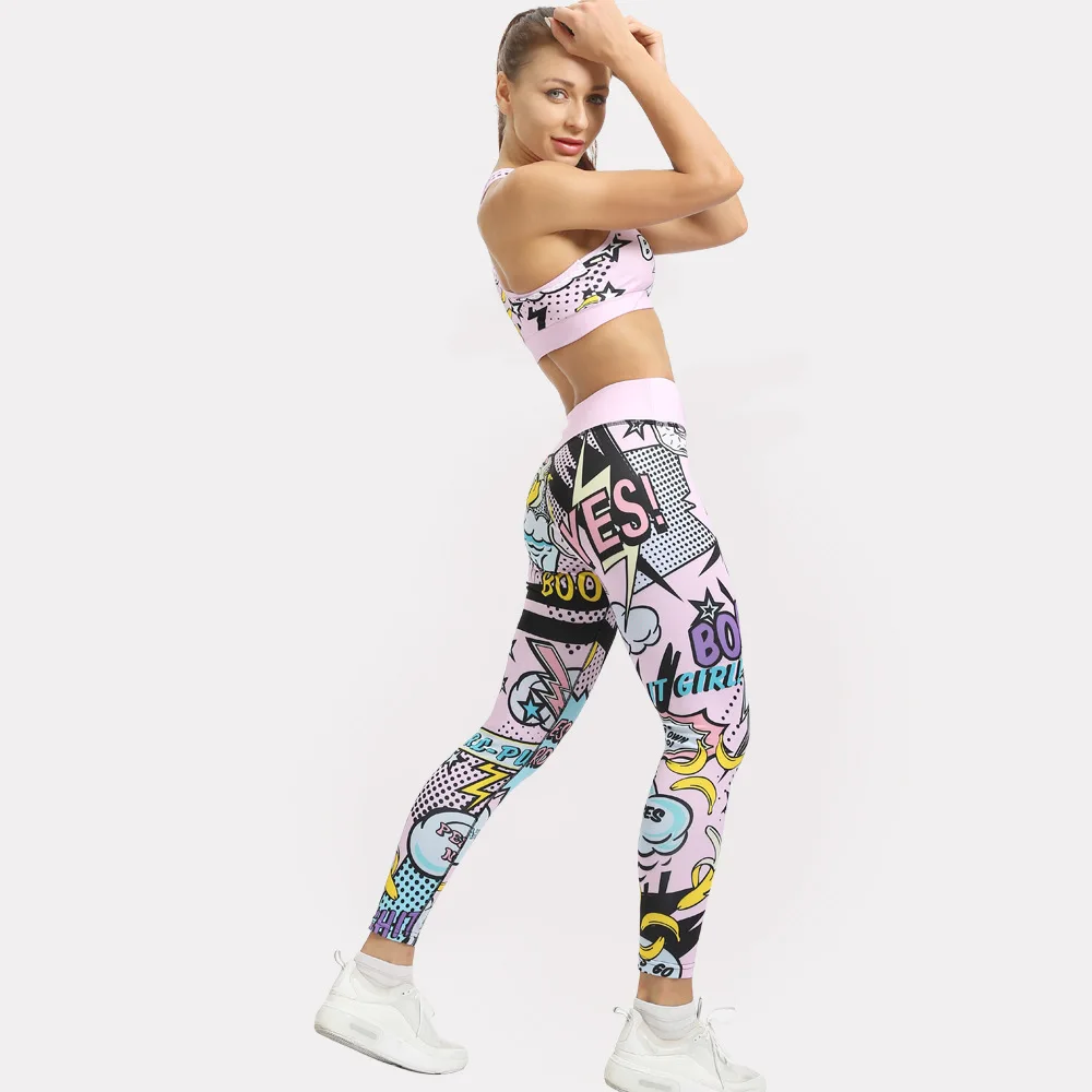 Cute print boom yoga Elastic Sport Leggings Breathable Yoga Pants Women High Waist Sport Women Fitness Running Tight Yoga Set