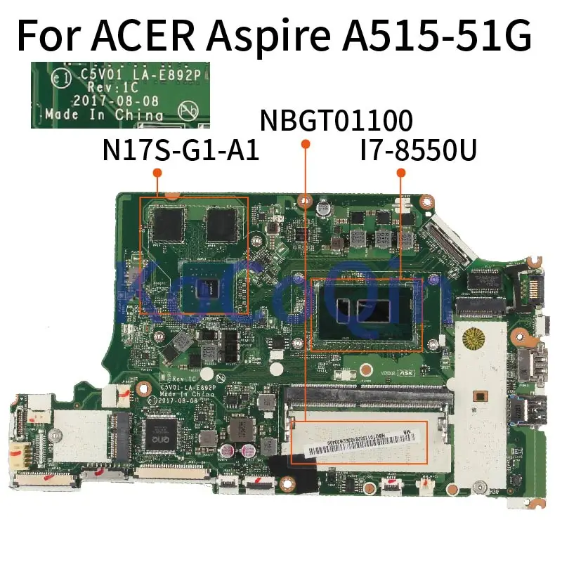 For ACER Aspire A515-51G A515-31G A615-51G Notebook Mainboard C5V01 LA-E892P I7-8550U N17S-G1-A1 DDR4 Laptop Motherboard