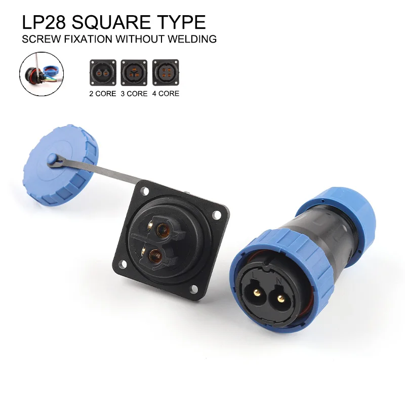 LP/SP28 IP68 Square Aviation Connector No welding Screw Terminal Quick Waterproof Cable Connectors Male Female plug&socket Set