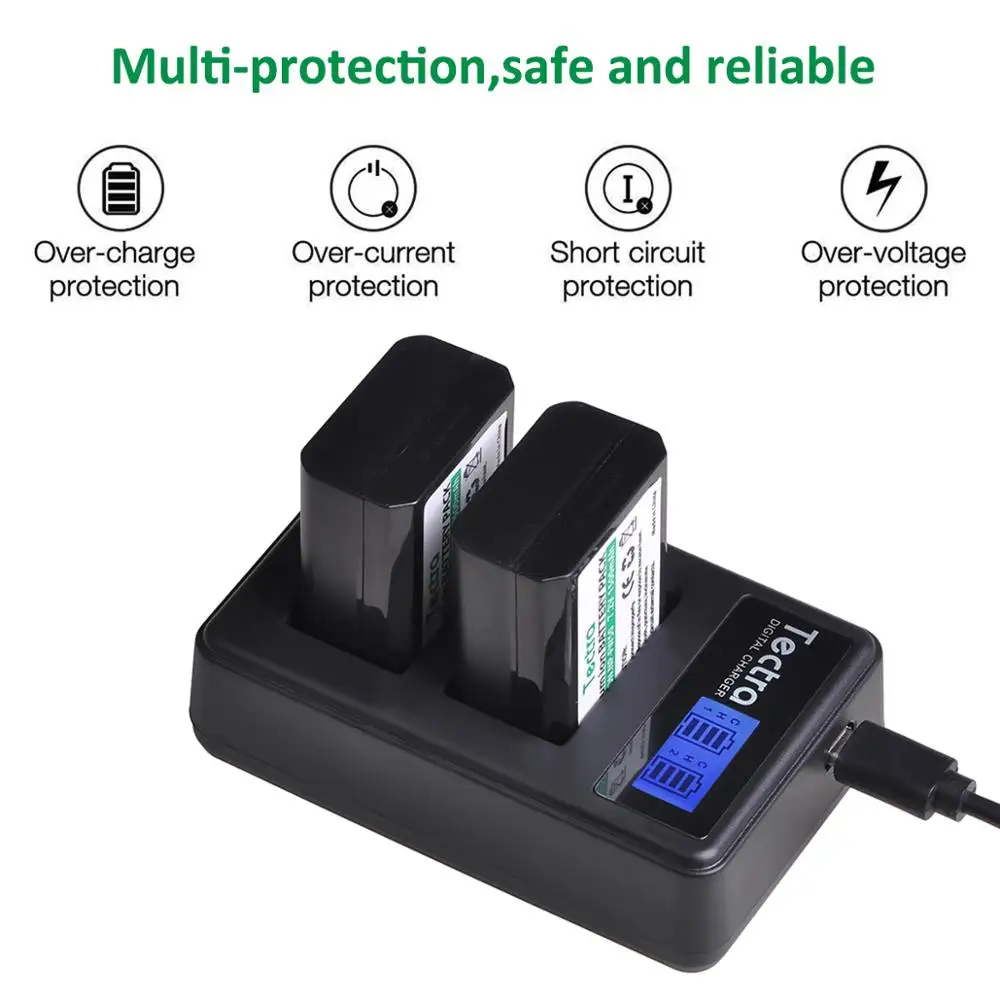 Replacement NP-FW50 Battery&LCD Dual Charger for Sony ZV-E10,Alpha a6500,a6300,a6000,a7s,a7,a7s ii,a7s,a5100,a5000,a7r,a7 ii