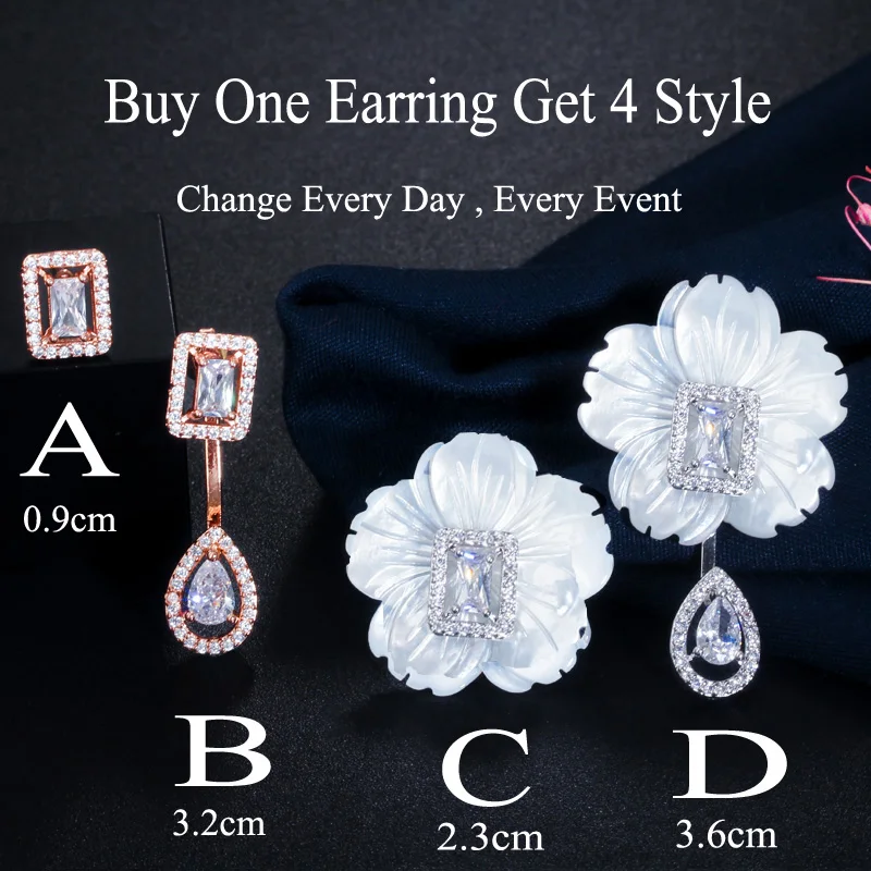 CWWZircons Natural Designer Shell Flower Cubic Zirconia Stone Big Long 585 Rose Gold Plated Drop Earring for Women Jewelry CZ624