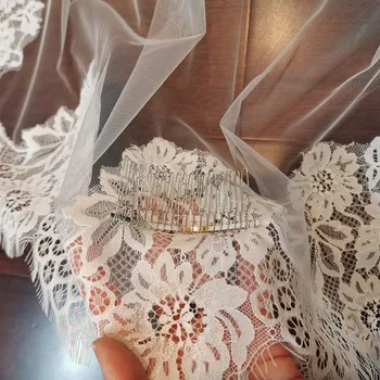 Dostosowany welon ślubny Mantilla katedralny koronkowy 3M jedna warstwa długi welon ślubny w kolorze białym/kości słoniowej z grzebieniem woal Mariage