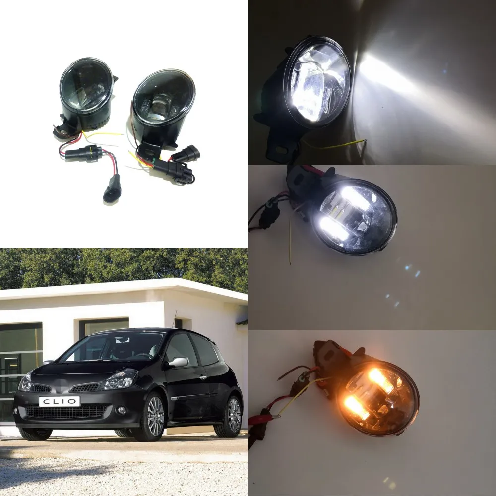 

July King 6000k 3000LM Car LED Lens Fog Lamp Case for Renault Clio 2001-2009, LED Fog Lamp + 6000K DRL+ Yellow Turn Signals