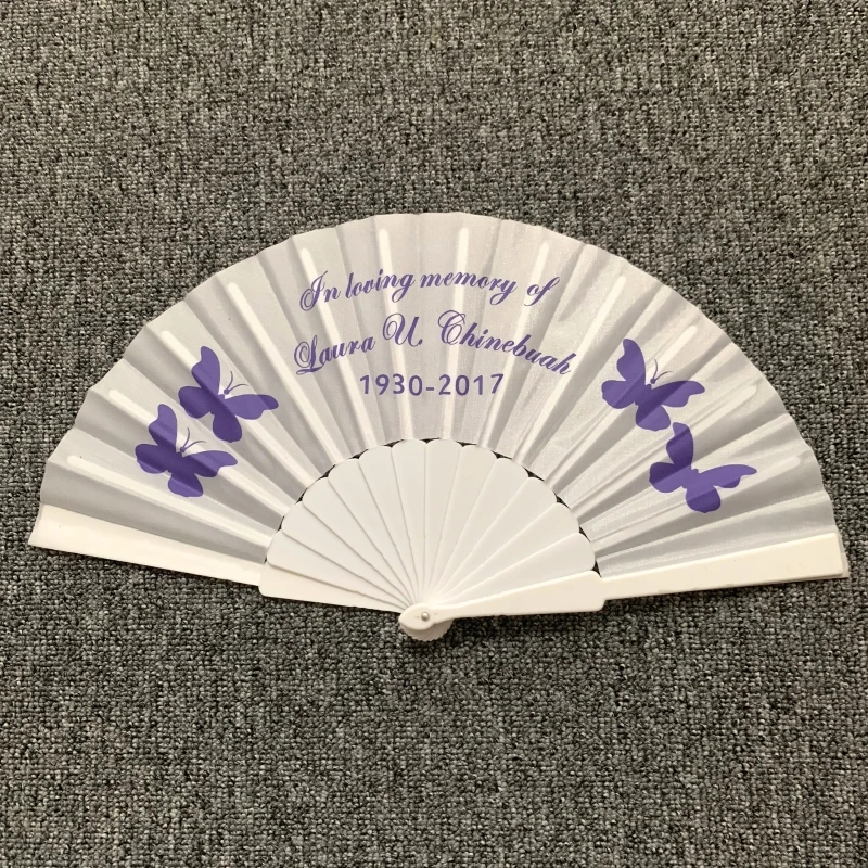 100PCS Customized Souvenir Gift for Dead Funeral Decoration White and Black Plastic Folding Fan In Memory of Somebody to Guest