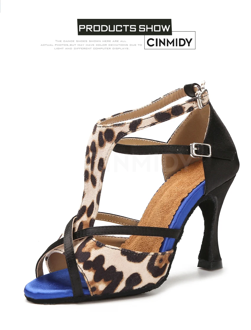 CINMIDY Leopard Satin Sexy Latein Tanzschuhe Tango Salsa Rumba Samba Professionelle Ballsaal Tanzschuhe Damen Sandalen 5CM-10CM – Detail 18