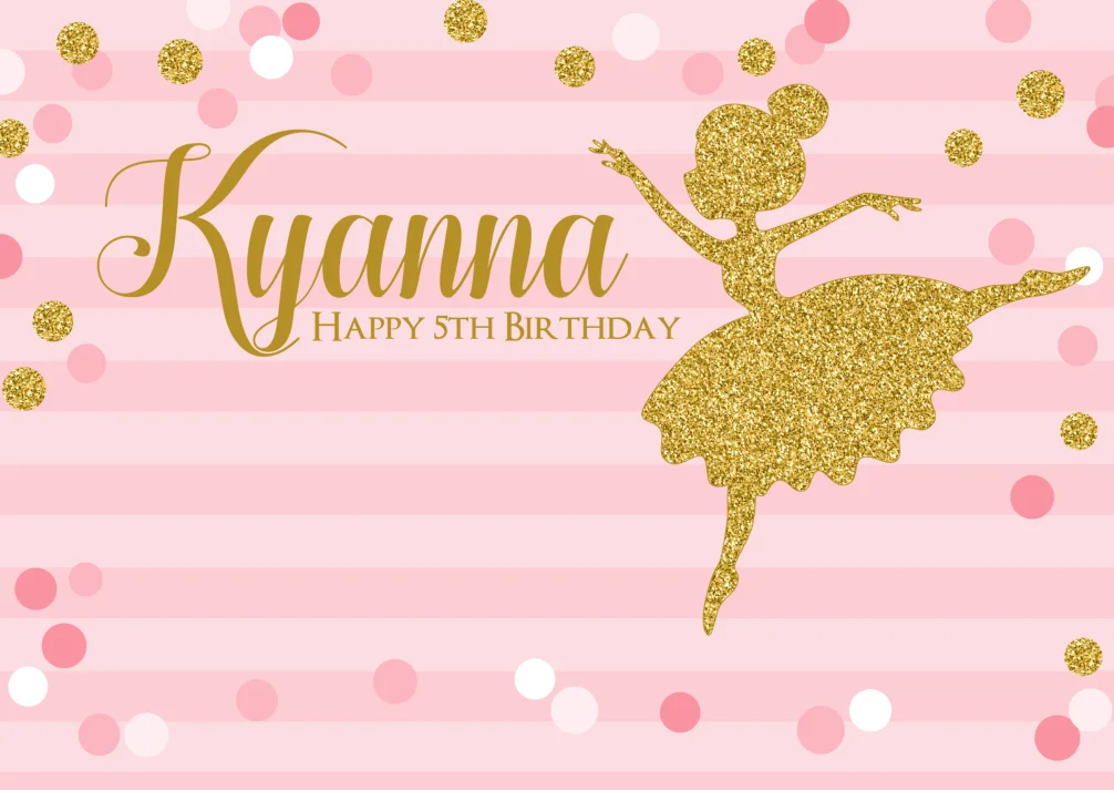 7x5FT Personalized Baby Ballerina Ballet Dance Happy Birthday Party Custom Photo Backdrop Background Vinyl 220cm x 150cm