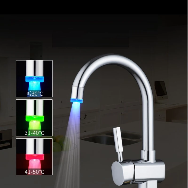 Color Temperature Sensor LED Faucet Temperature Sensing Three-color Colorful Color Changing Miniature Bathroom Kitchen Faucet