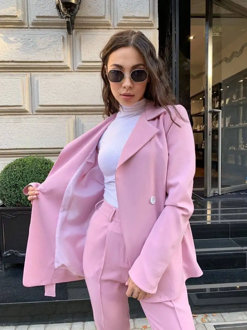 Fashion Women Suits High Quality Custom Made Sexy 2 Pieces (Pant + Blazer )Young Girl Party Office Loose Streetwear Jacket