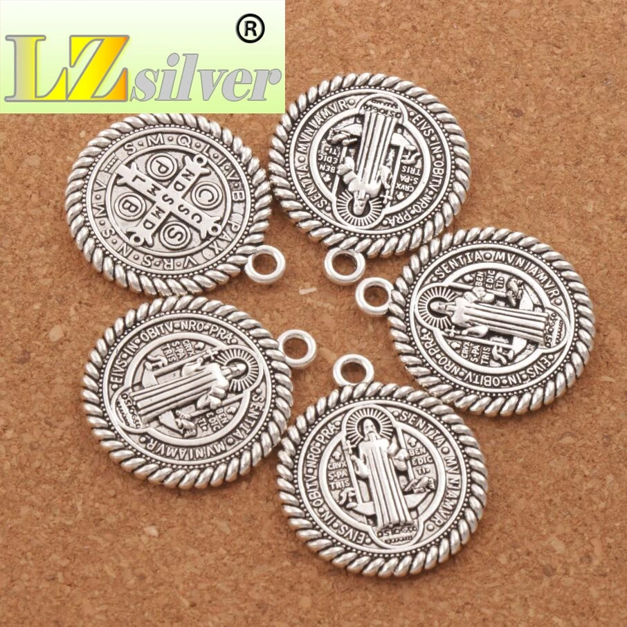 Saint St Benedict of Nursia Patron Against Evil Medal Charm Beads 25pcs Zinc Alloy  Bronze Pendants L1791 36x31mm