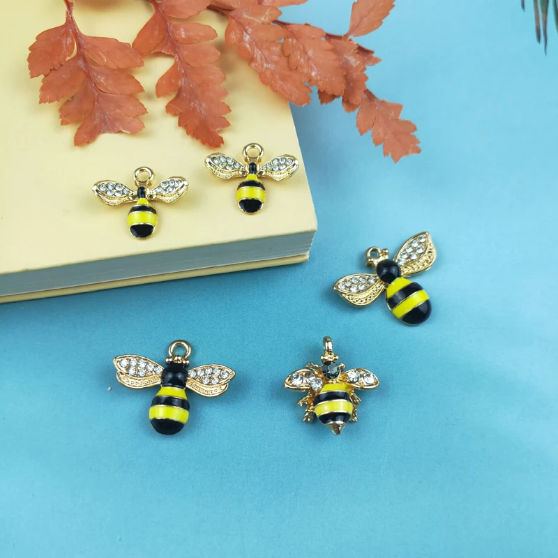 

JeQue 10pcs Four Models Enamel Bee Charm For Jewelry Making Cute Earring Pendant Bracelet Necklace Charms Diy Design Charms