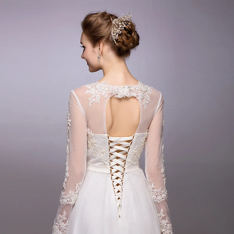 2020 New Arrival Lace Appliques ยาว A-Line เสื้อโบว์ประดับด้วยลูกปัด Brides ดูผ่าน Mariage Champetre Bespoke ชุดแต่งงาน