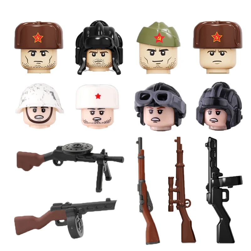 WW2 Military Soviet Union Building Blocks Soldier Figures Gifts Accessories Weapons Guns Mini Bricks Toys Poposa DP28 Mosinagan