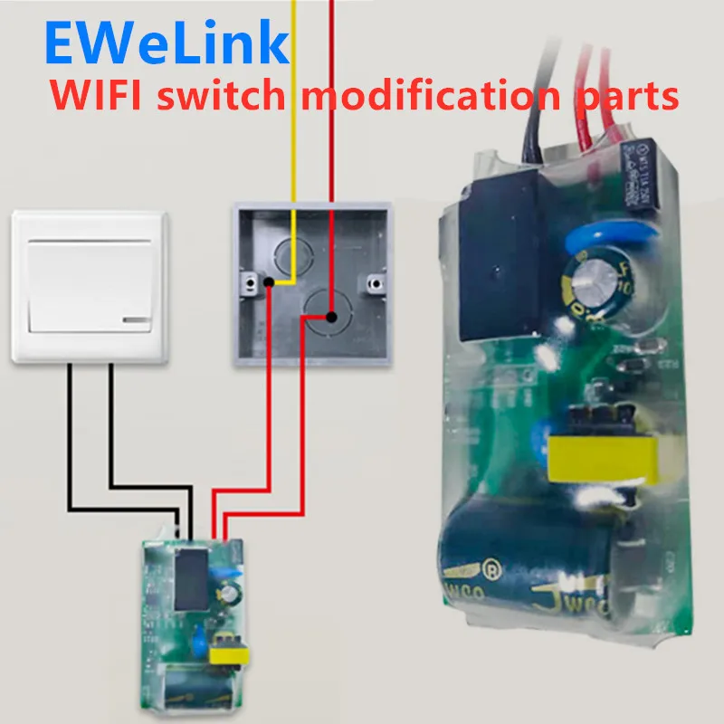 EWeLink WIFI Light Switch Modification Module Single Fire Switch Alexa Google Home Voice Control No Neutral Wire Needed