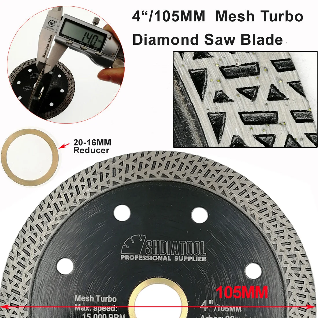 SHDIATOOL 5pcs 125mm Diameter Hot Pressed Sintered Mesh Turbo Diamond Saw Blade Dry Cutting Marble Granite Masonry Tile Disc