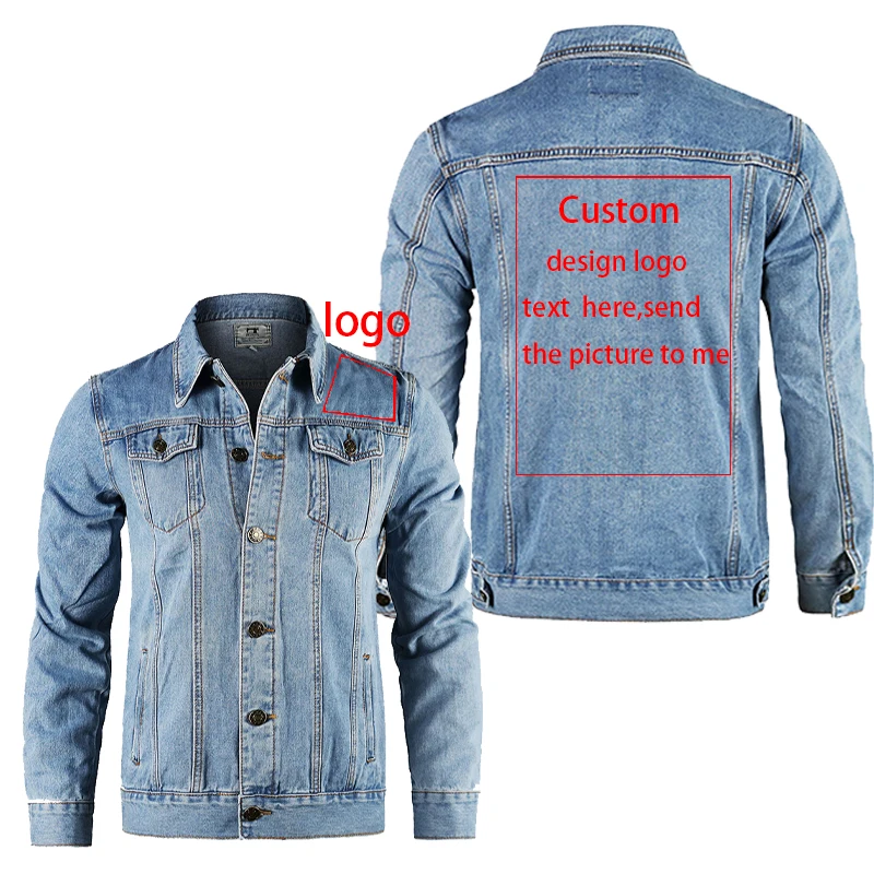 DIY logo Custom Denim Jacket Men Casual Lapel Single Breasted Jeans Jacket Men Autumn Mens Jackets coat