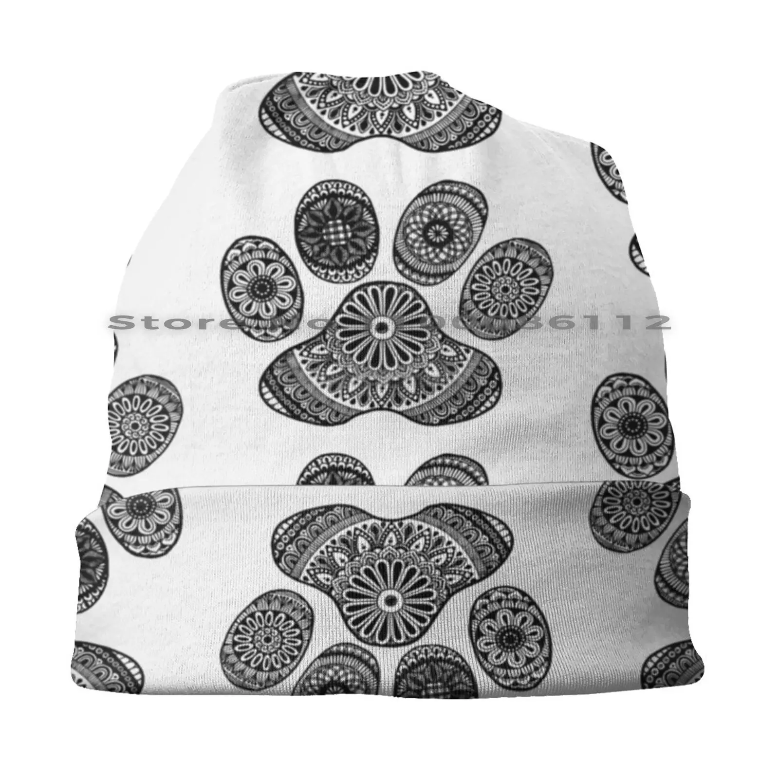 Paw Print Beanies Knit Hat Mandala Zentangle Pattern Paw Animal Pets Brimless Knitted Hat Skullcap Gift Casual Creative