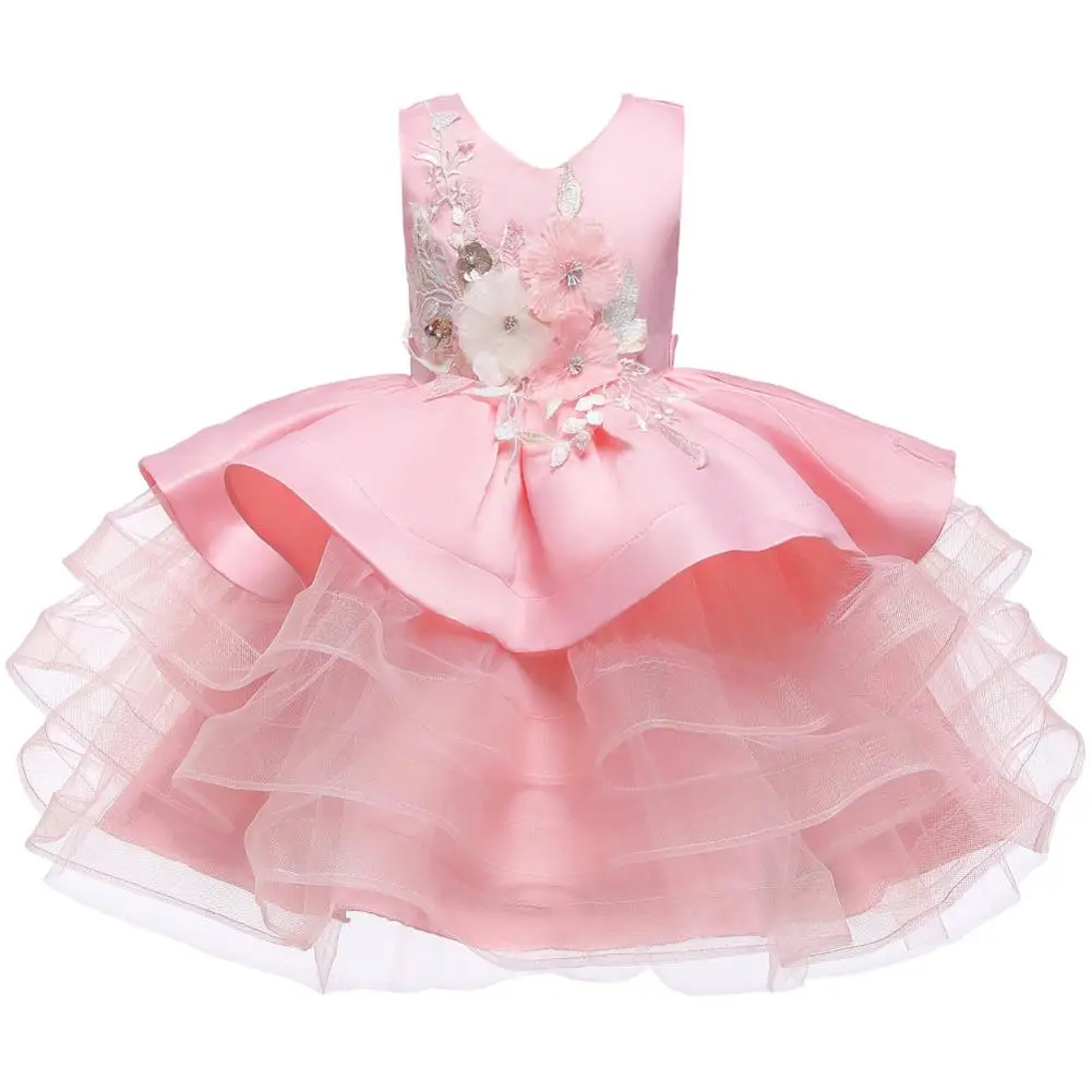 Hetiso Baby Girls Dress Embroidered Flower Kids Party Dresses Vintage Layer Children Ball Gown Frocks for Girl 1-8Y