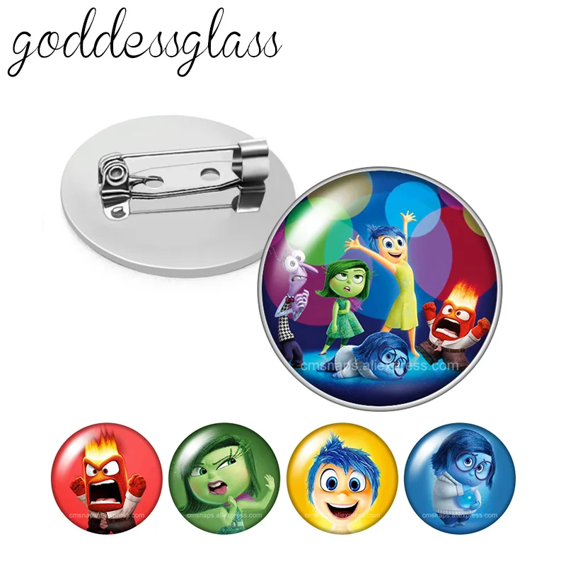 Disney Inside Out Joy Sadness Anger Photo cabochon Brooch pinback button Bag Clothes Denim Jeans Lapel Pin Badge Jewelry Gift