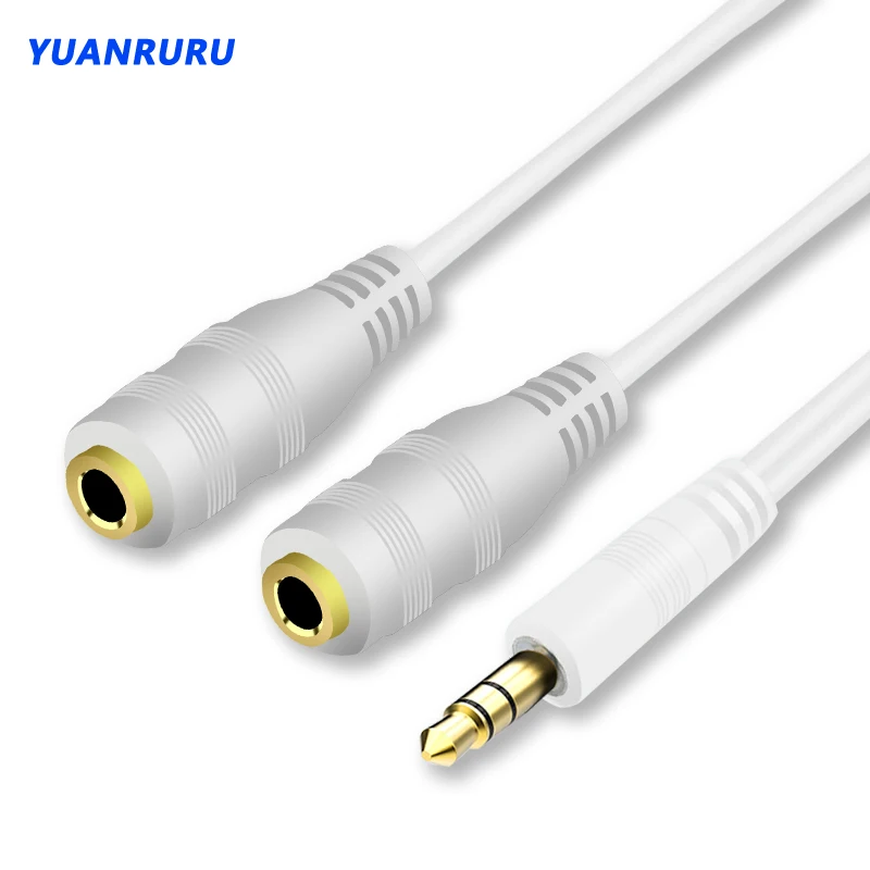 3.5 mm AUX Cable Stereo Audio Cable Micphone Y Splitter Adapter 1 Female to 2 male Connected Cord to Laptop