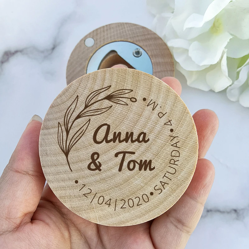 Custom Engraved Round Wooden Beer Bottle Opener with Magnet Wooden Refrigerator Magnet Bottle Opener for Kitchen Gathering Party