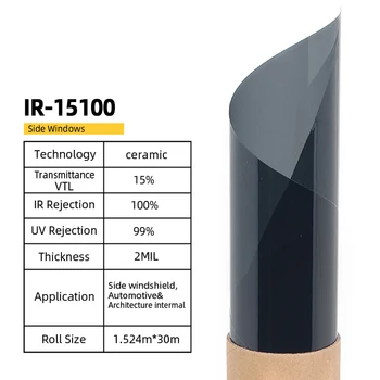 VLT15% IRR100% high quality heat transfer IR car sticker solar Nano ceramic window tint film