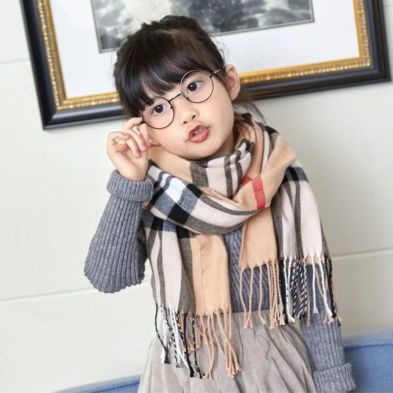 Autumn/winter children\'s plaid scarf imitation cashmere warm lengthened and thickened scarf for boys, girls and babies