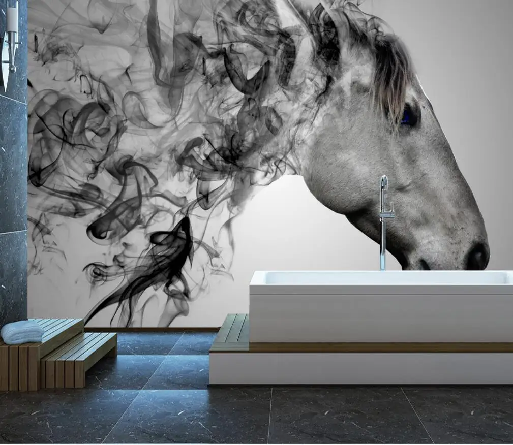 Custom wallpaper 3d photo mural Abstract oil painting black and white horse animal living room papel de parede 3d wallpaper