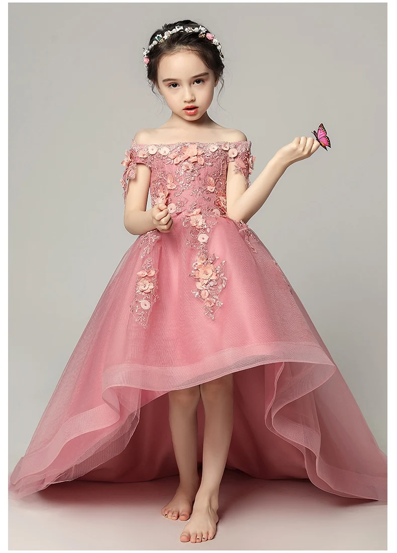 Long Trailing Embroidery Flower Christmas Girl Dress Wedding Princess Party Events Dresses Girl Dress Ceremonies Clothes