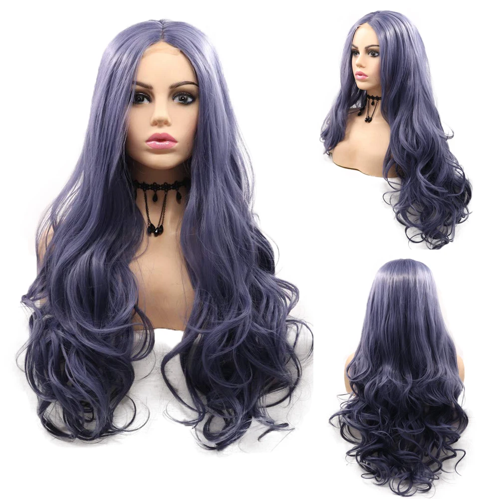 Blue Natural Wigs Hair Lace Front Wigs for Black Women 24inch Long Water Wave Synthetic Wigs Body Wave Wig Cosplay Anime Wigs